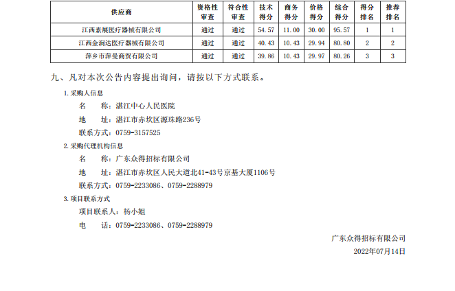 湛江中心人民醫院醫療設備采購項目【項目編號：ZDZJ22-Z18021】包1結果公告(圖2)