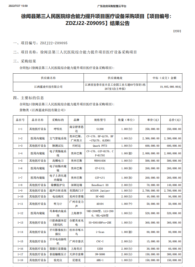 徐聞縣第三人民醫(yī)院綜合能力提升項目醫(yī)療設(shè)備采購項目【項目編號： ZDZJ22-Z09095】結(jié)果公告(圖1)